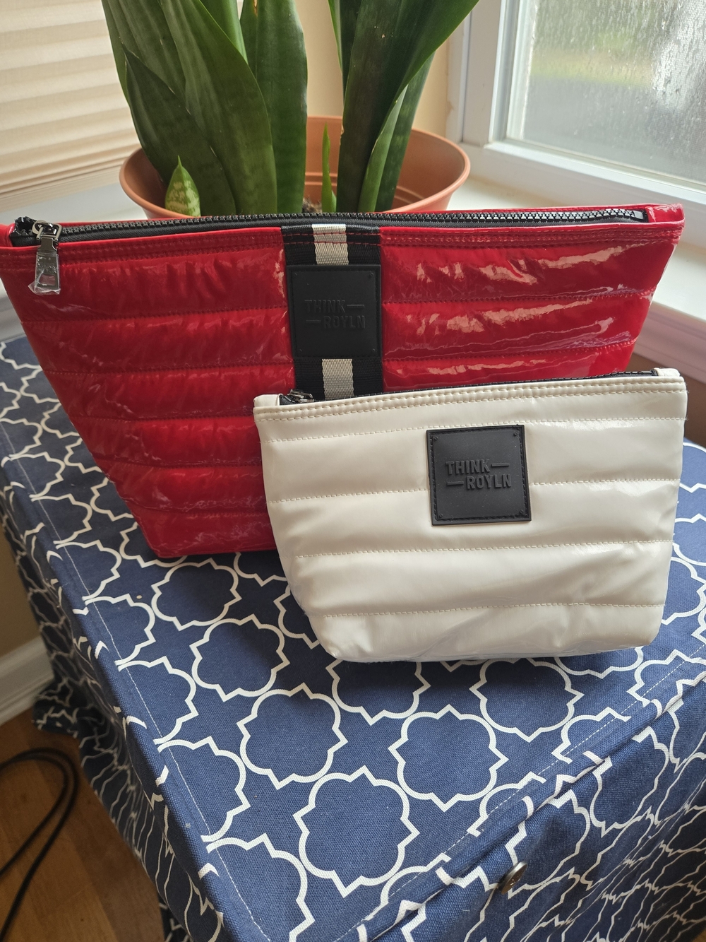 THINK ROYLN Red and White Quilted Cosmetic Pouch Duo